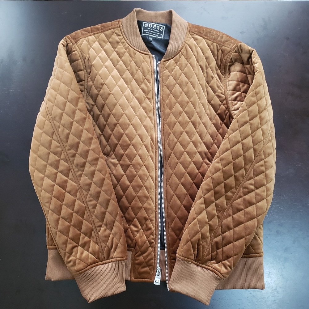 Guess Quilted Bomber Jacket in Brown